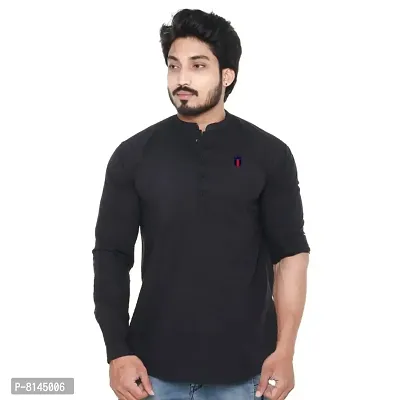Mens Black Premium Cotton Kurta Shirt-thumb0