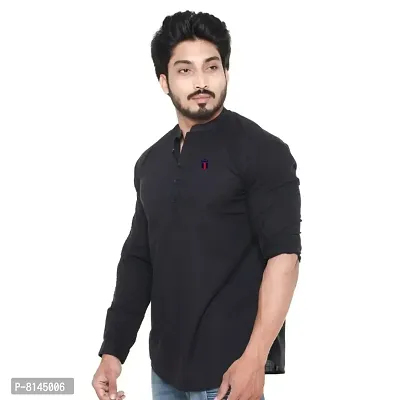 Mens Black Premium Cotton Kurta Shirt-thumb2