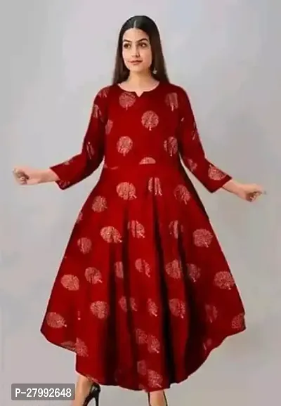 Indo western Red Printed Rayon Gown-thumb0