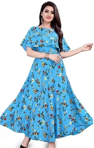 TRIGYA Floral Printed Crepe Gown/Dress for Women and Girls