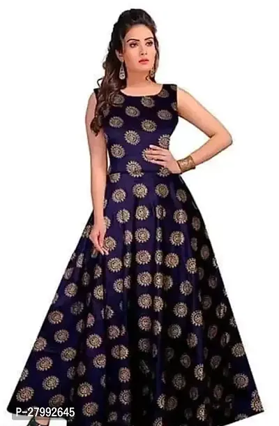 Indo western Blue Printed Rayon Gown-thumb0
