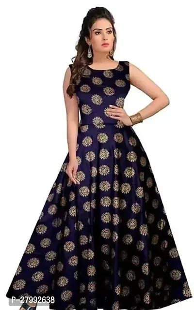 Indo western Blue Printed Rayon Gown-thumb0