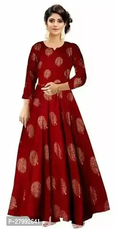 Indo western Red Printed Rayon Gown-thumb0