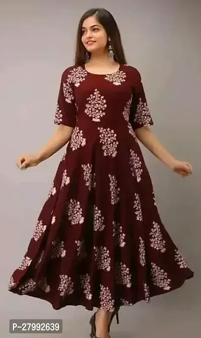 Indo western Maroon Printed Rayon Gown-thumb0