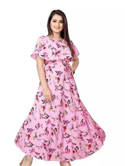 Floral Printed Crepe Maxi Dress