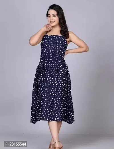 Stylish Navy Blue Rayon Midi Length Dress For Women-thumb0