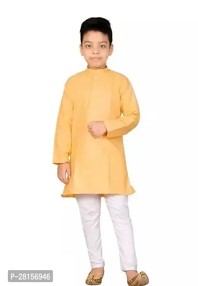 Trendy Yellow Cotton Kurta Pajama Set For Kids-thumb0