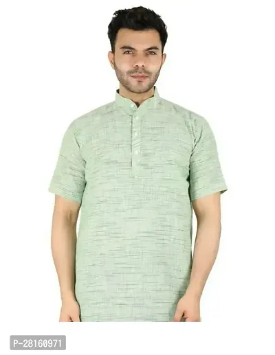 Khadi Cotton Traditional Mens half Sleeve Short Kurta with Design Regular Fit and Round Collar PACK OF 1