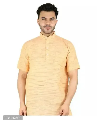 Khadi Cotton Traditional Mens half Sleeve Short Kurta with Design Regular Fit and Round Collar PACK OF 1-thumb0