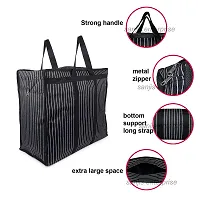 BRAND-MANROM, Canvas Reinforced Cotton Handles with Multipurpose Clothes Storage Organizer For Grocery vegetable shopping and Covers Zip Bags (Black) -Pack of 2-thumb1