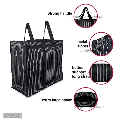 BRAND-MANROM, Canvas Reinforced Cotton Handles with Multipurpose Clothes Storage Organizer For Grocery vegetable shopping and Covers Zip Bags (Black) -Pack of 2-thumb2