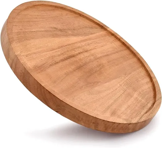 Husnain Wooden Round Serving Tray Platter For Home Decoration  Wood Tray For Kitchen Dining Room Table  Candle Tray For Coffee Table  Coffee Or Breakfast