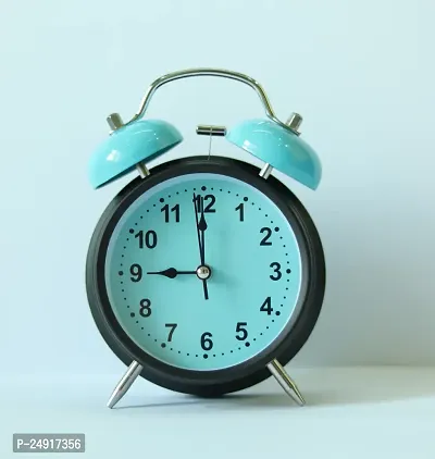 Stylish Blue Metal Round Shaped  Analog Alarm Table Clock-thumb0