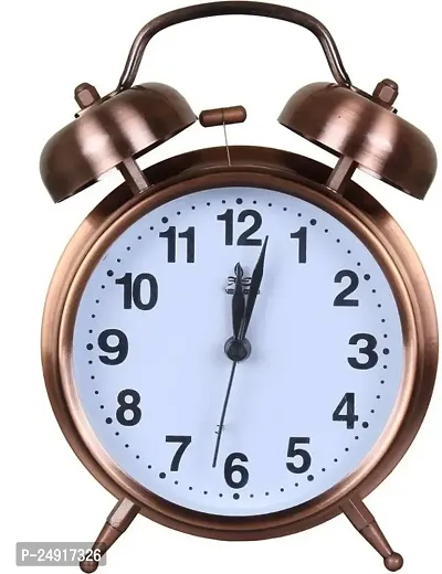 Stylish Brown Metal Round Shaped  Analog Alarm Table Clock