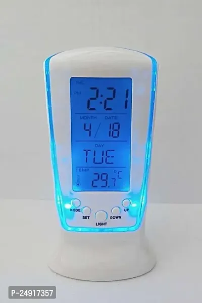 Stylish White Plastic Contemporary Shaped  Digital Alarm Table Clock