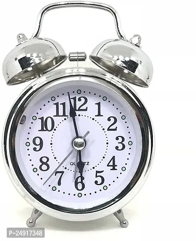 Stylish Silver Metal Round Shaped  Analog Alarm Table Clock