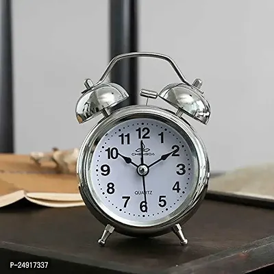 Stylish Silver Plastic Round Shaped  Analog Alarm Table Clock