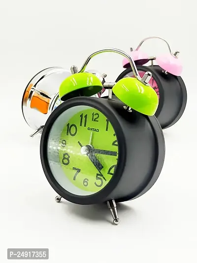 Stylish Black Metal Round Shaped  Analog Alarm Table Clock