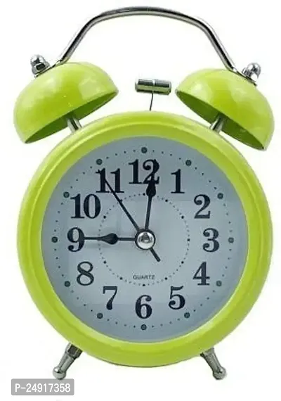 Stylish Green Metal Round Shaped  Analog Alarm Table Clock