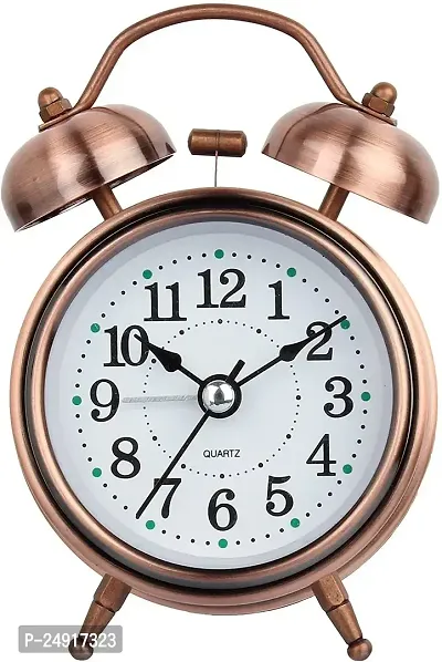 Stylish Brown Metal Round Shaped  Analog Alarm Table Clock-thumb0