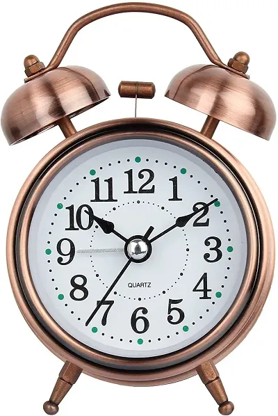 SPIRITUAL HOUSE Golden Metal Alarm Clock Brass Vintage Twin Bell Table Top Alarm Clock with Night LED Light Display Alarm Clock