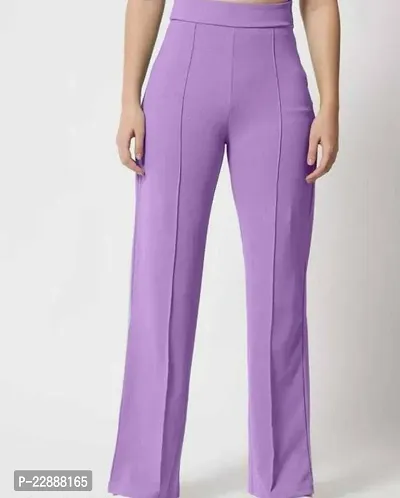 Elegant Purple Cotton Blend Solid Trousers For Women