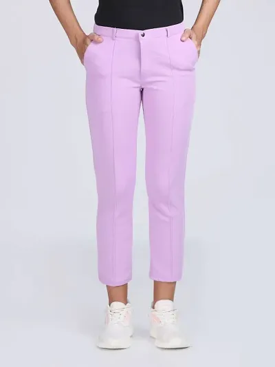 Elegant Polycotton Solid Trousers For Women