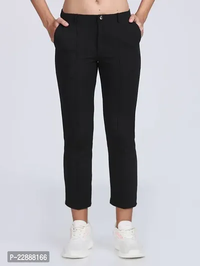 Elegant Black Polycotton Solid Trousers For Women-thumb0