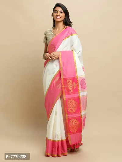 manvish drapes Women's Kasavu Cotton Saree With Blouse Piece (TSB-4-2-GPOW_Off, White)-thumb4