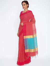 New Manvish Drapes Striped Chanderi Silk Cotton Sarees for all Occasions,Red color-thumb2