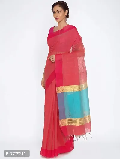 New Manvish Drapes Striped Chanderi Silk Cotton Sarees for all Occasions,Red color-thumb3