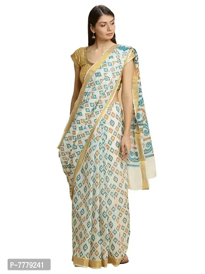 manvish drapes Women's Kasavu Cotton Saree With Blouse Piece (KMP-2-2-RAM_Off-White, Rama Mustard)-thumb0