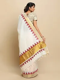 manvish drapes Women's Kasavu Cotton Saree With Blouse Piece (TSB-5-1-MOW_Off-White, Maroon)-thumb3