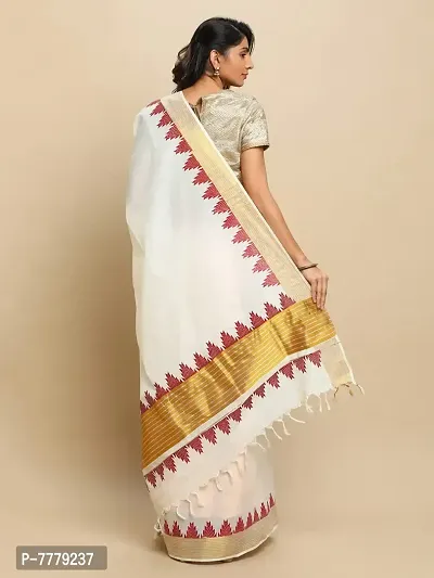 manvish drapes Women's Kasavu Cotton Saree With Blouse Piece (TSB-5-1-MOW_Off-White, Maroon)-thumb4