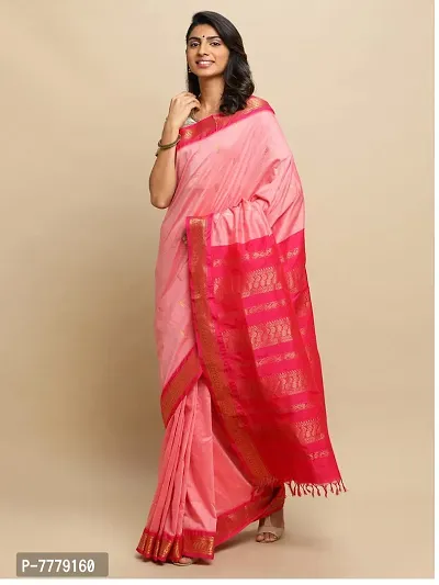 manvish drapes Women's Gadwal Silk Cotton Saree With Blouse Piece (VT/1/2/PR_Pink-Rani)-thumb3