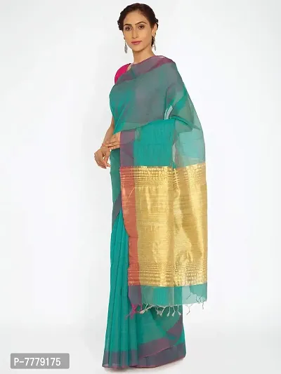 New Manvish Drapes Chanderi Silk Cotton Sarees for all Occasions,Sea Green-thumb3