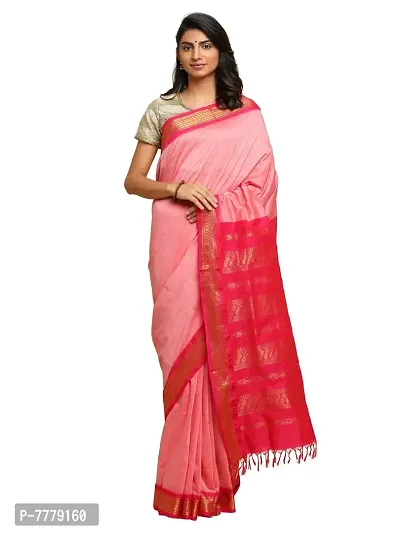 manvish drapes Women's Gadwal Silk Cotton Saree With Blouse Piece (VT/1/2/PR_Pink-Rani)