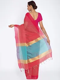 New Manvish Drapes Striped Chanderi Silk Cotton Sarees for all Occasions,Red color-thumb3