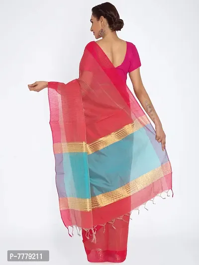 New Manvish Drapes Striped Chanderi Silk Cotton Sarees for all Occasions,Red color-thumb4