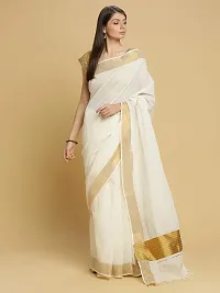 Women's Kasavu Cotton Saree With Blouse Piece (TSB-2-1-OW_Off White)-thumb1