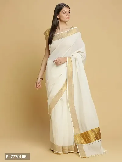 Women's Kasavu Cotton Saree With Blouse Piece (TSB-2-1-OW_Off White)-thumb2