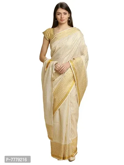 Women's Kasavu Cotton Saree With Blouse Piece (JMT-1-1-W_Off White)