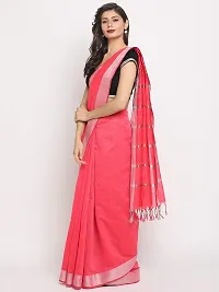 Women's Chanderi Slub Cotton Silver Border Saree with Blouse Piece (Pink)-thumb2