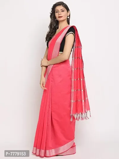 Women's Chanderi Slub Cotton Silver Border Saree with Blouse Piece (Pink)-thumb3