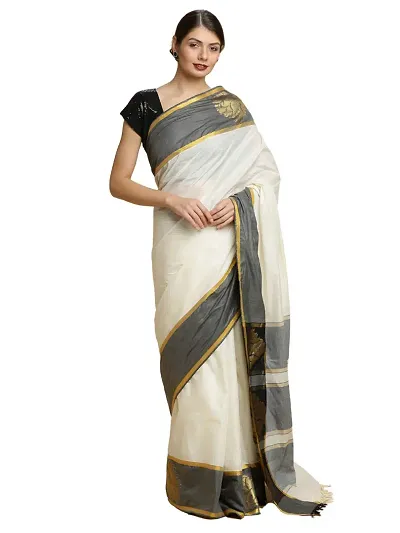 Stylish Off Woven Design Saree without Blouse piece