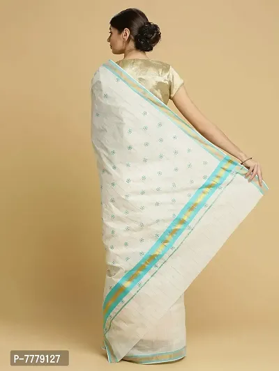 Women's Kasavu Cotton Saree With Blouse Piece (AMB-3-1-RE_Teal Blue)-thumb4