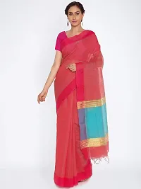 New Manvish Drapes Striped Chanderi Silk Cotton Sarees for all Occasions,Red color-thumb1