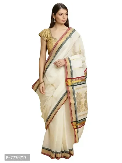 Women's Kasavu Cotton Saree With Blouse Piece (SKUT-1-1-OW-3COLORS_Green & Red)