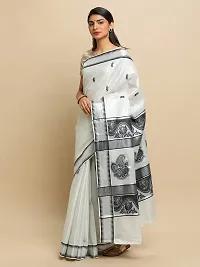 manvish drapes Women's Kasavu Cotton Saree With Blouse Piece (BT-11-1-OW_Silver)-thumb2