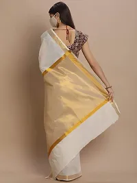 Women's Pure Cotton Body Plain Pallu Tissue Kerala Kasavu Saree with Blouse Piece (Off White-1)-thumb4